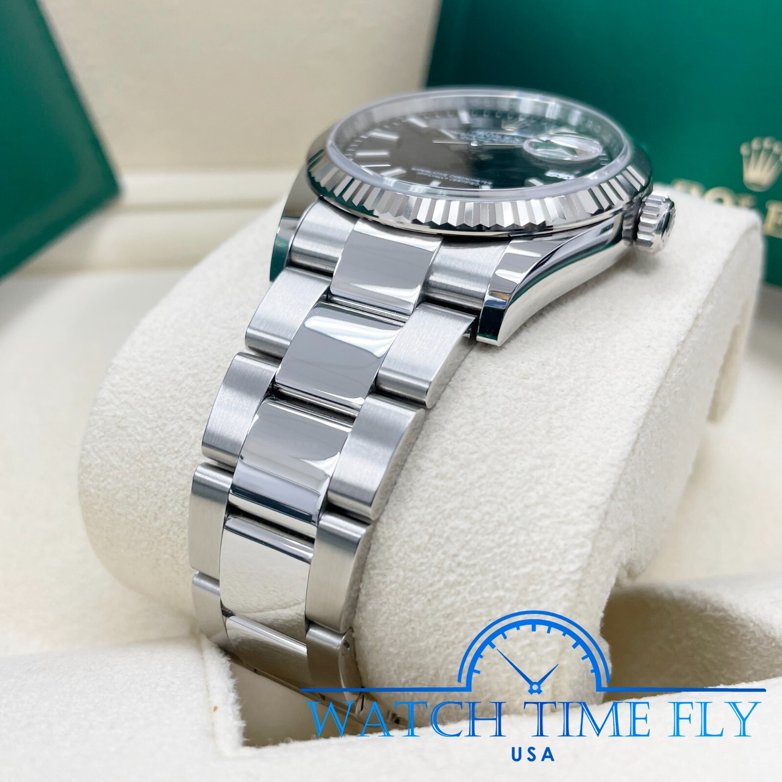 Rolex 126234 Stainless Steel Datejust 36mm Fluted Bezel Black Index Stick Dial