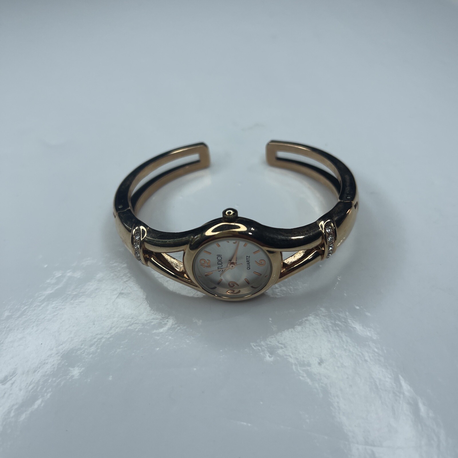 E Studio Time Rose Gold Cuff Crystals STD1025T Japan Stainless Untested