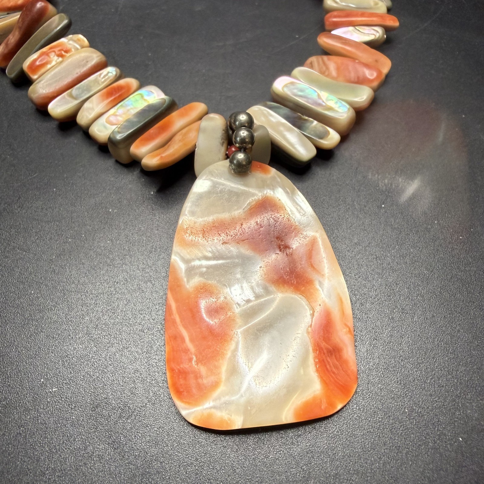 Silpada Red Abalone Shell Necklace 925 Sterling Silver Reversible Pendant N1046