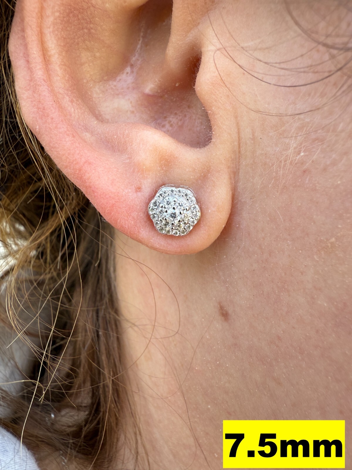 Cluster Hip Hop Earrings Real 925 Sterling Silver 7.5mm-12mm Iced CZ Stone ITALY