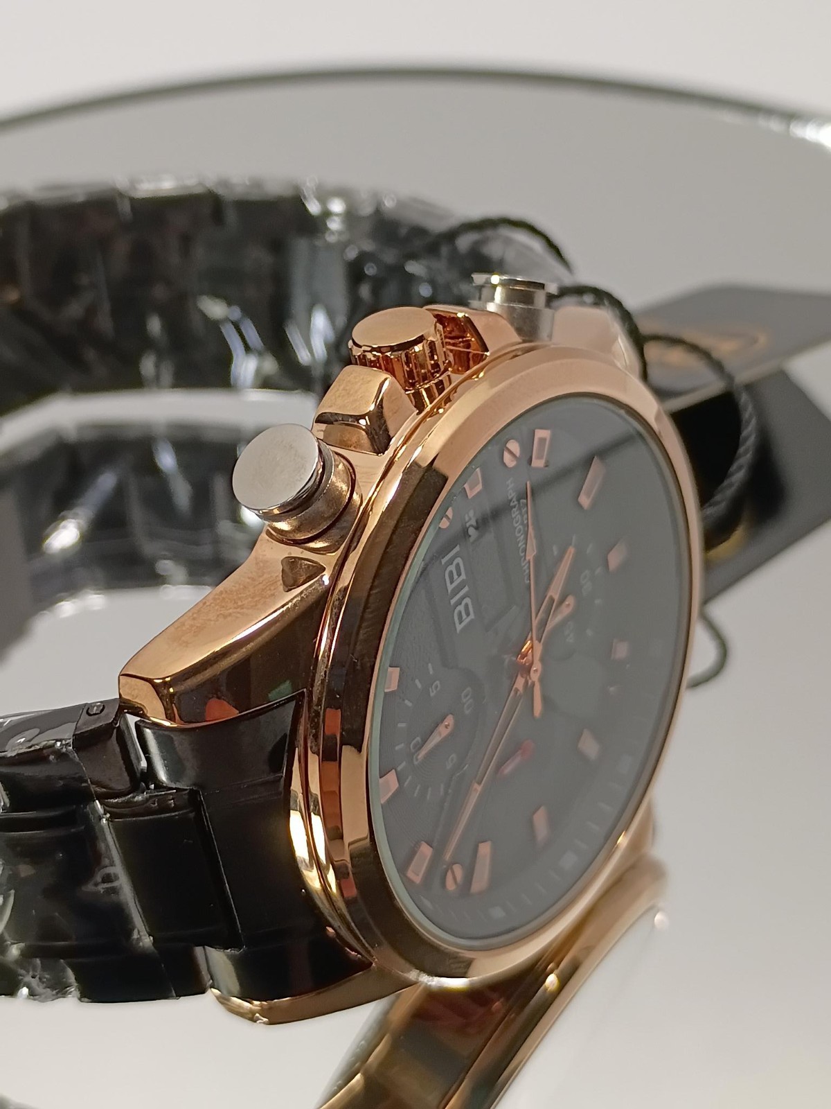 New BIBI Men’s Chronograph Quartz in box fashion black/goldl wristwatch Bracelet