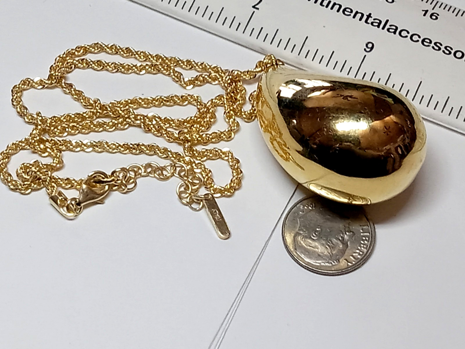 BELLEZZA CN ITALY GOLD TONE ROPE W/ 1 1/2″ TEAR DROP PENDANT 17-18″ NECKLACE
