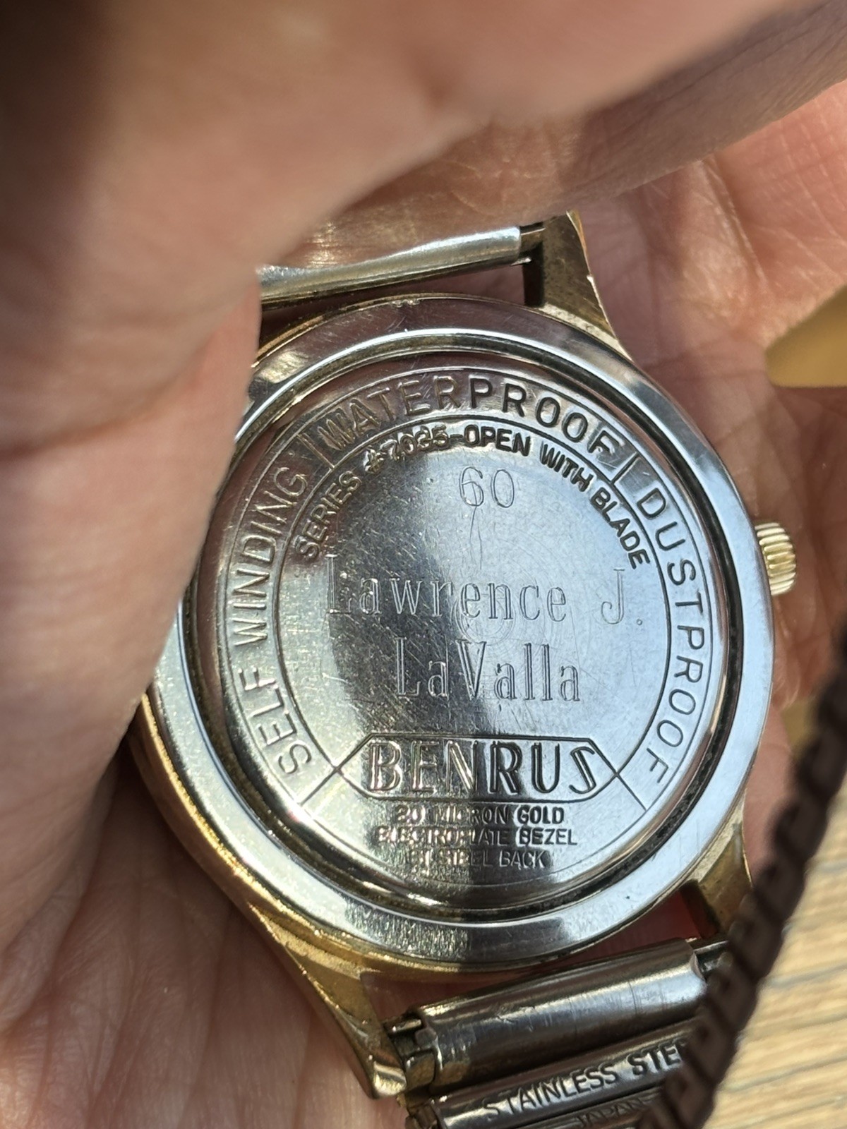 benrus 3 Star self winding Watch Series 7035 20 Micron Gold plate Case