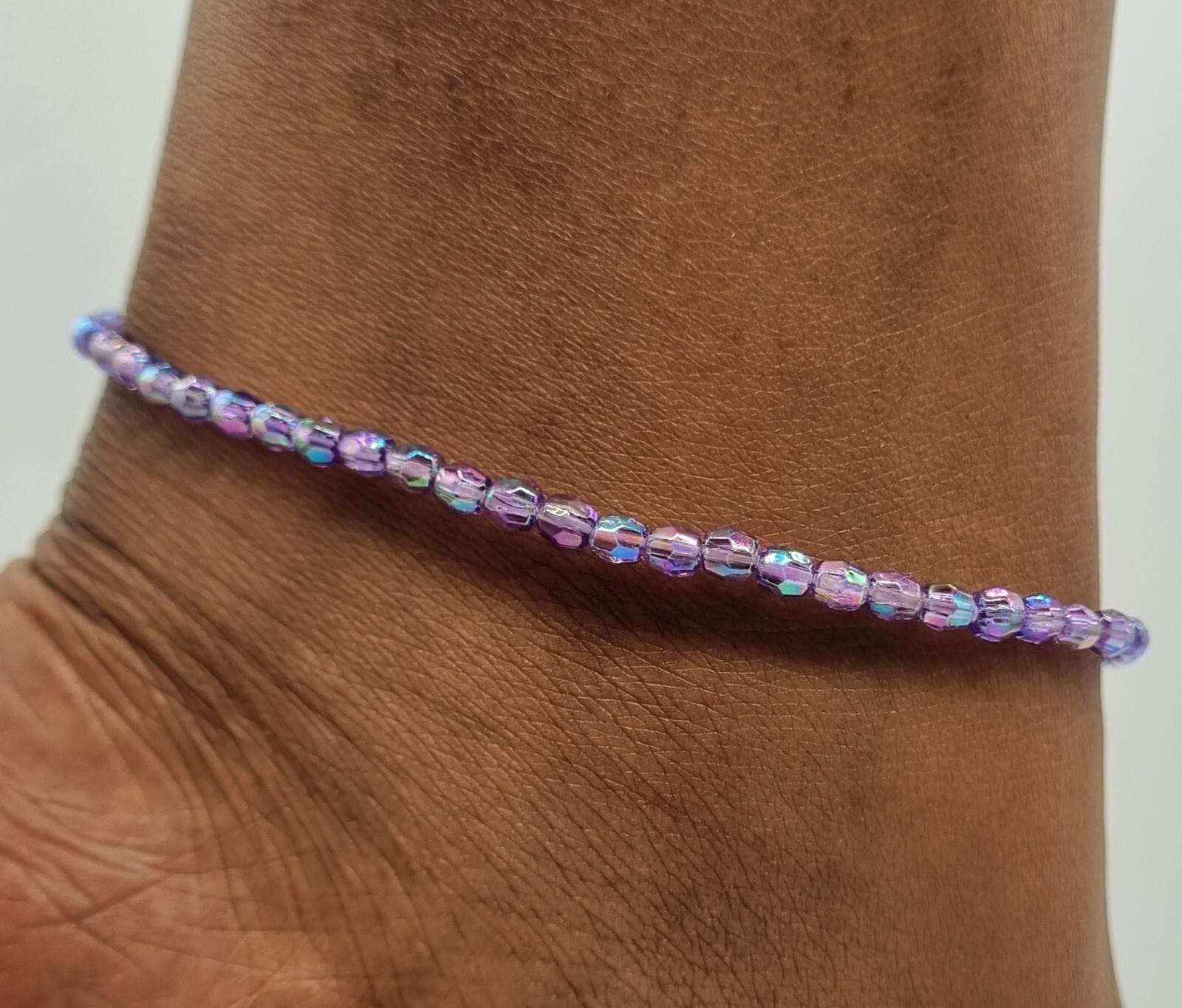 Purple Crystal Bead elastic ankle bracelet foot anklet 25 cm