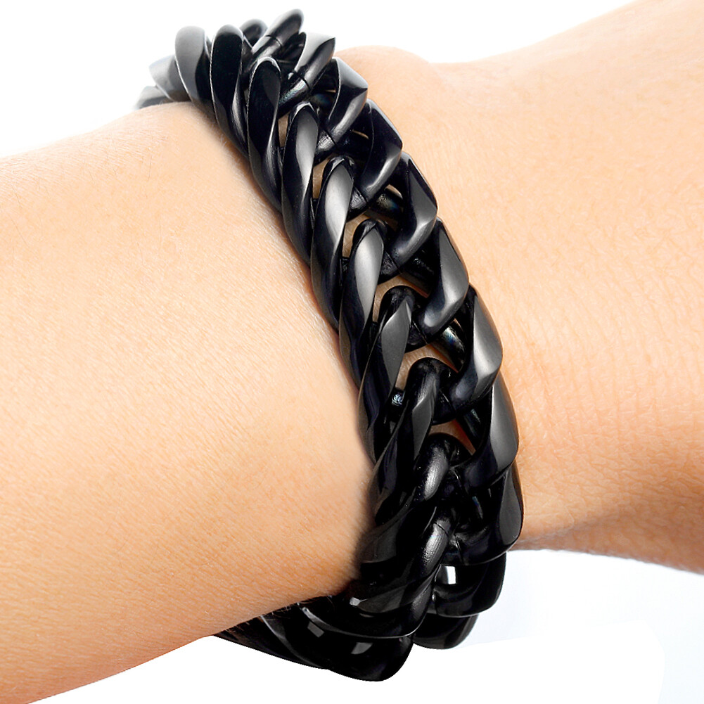 11mm/13mm Women Men’s Black Stainless Steel Cuban Link Chain Necklace 16-40inch