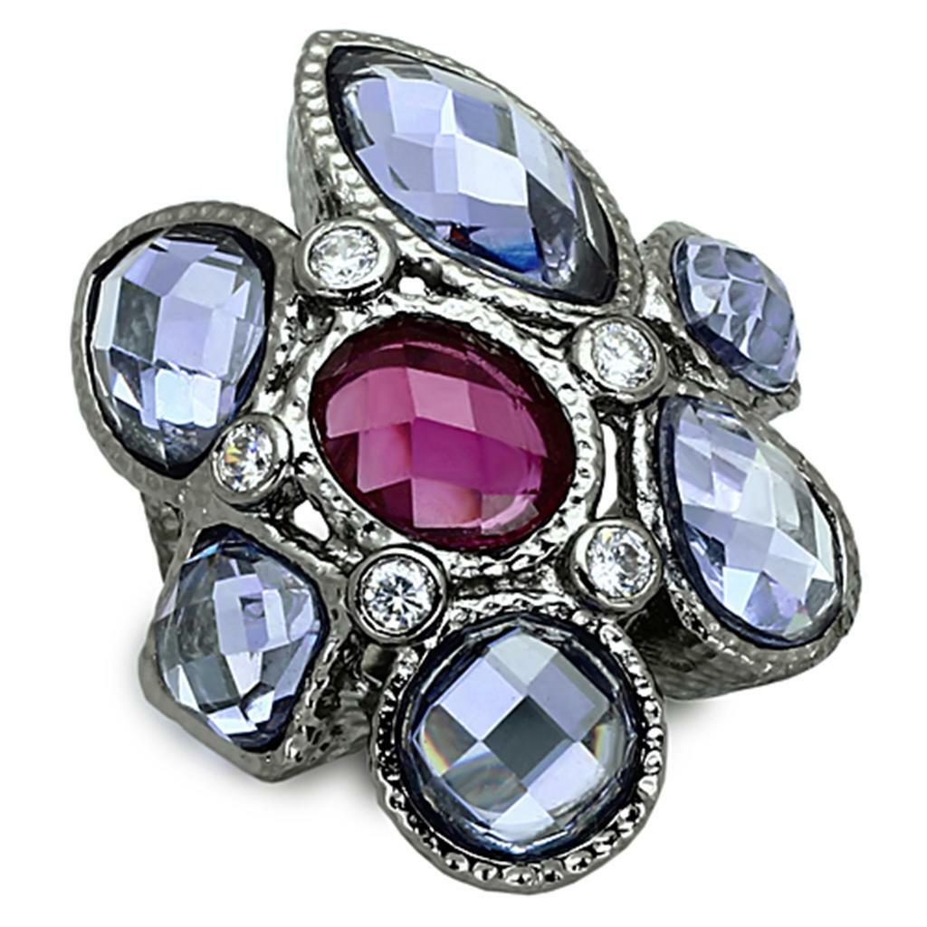 LOA876 – Ruthenium Brass Ring with AAA Grade CZ in Multi Color