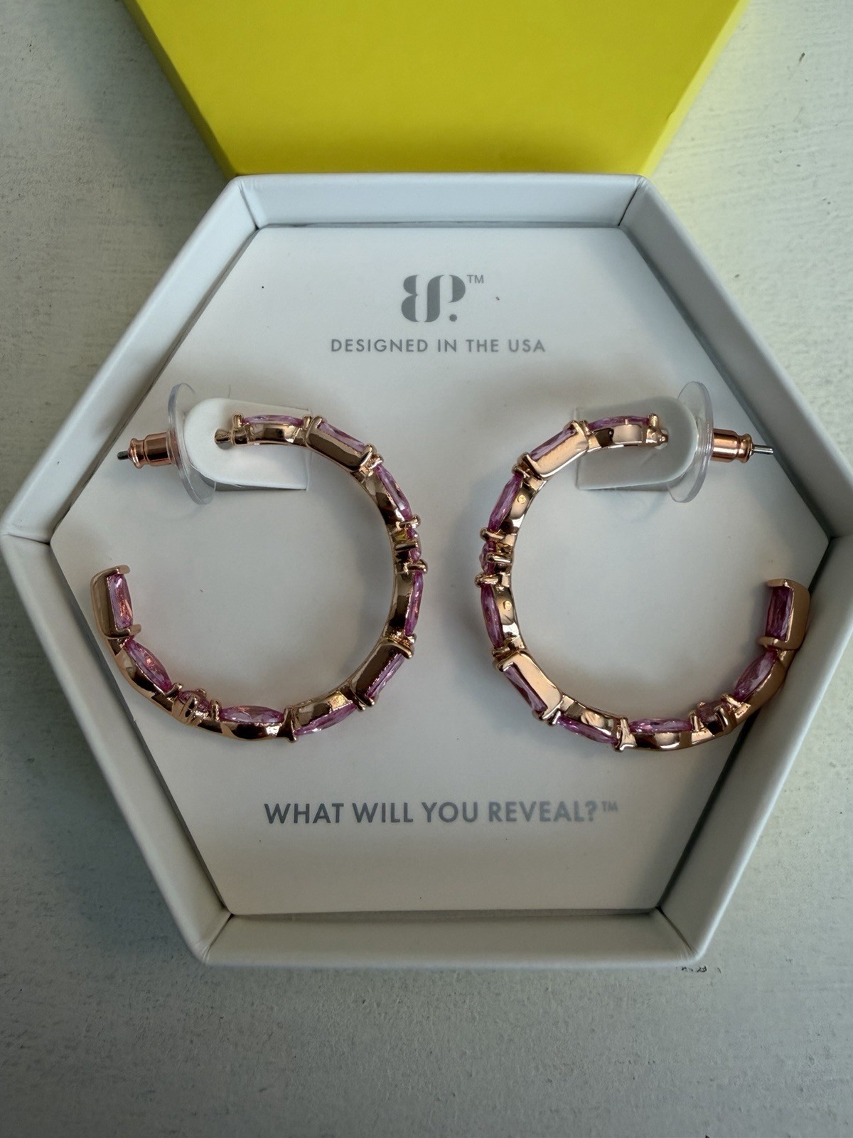 BP Marquise Mile Hoop Earrings ER55242 Lab Pink Sapphire Rose Gold Plated