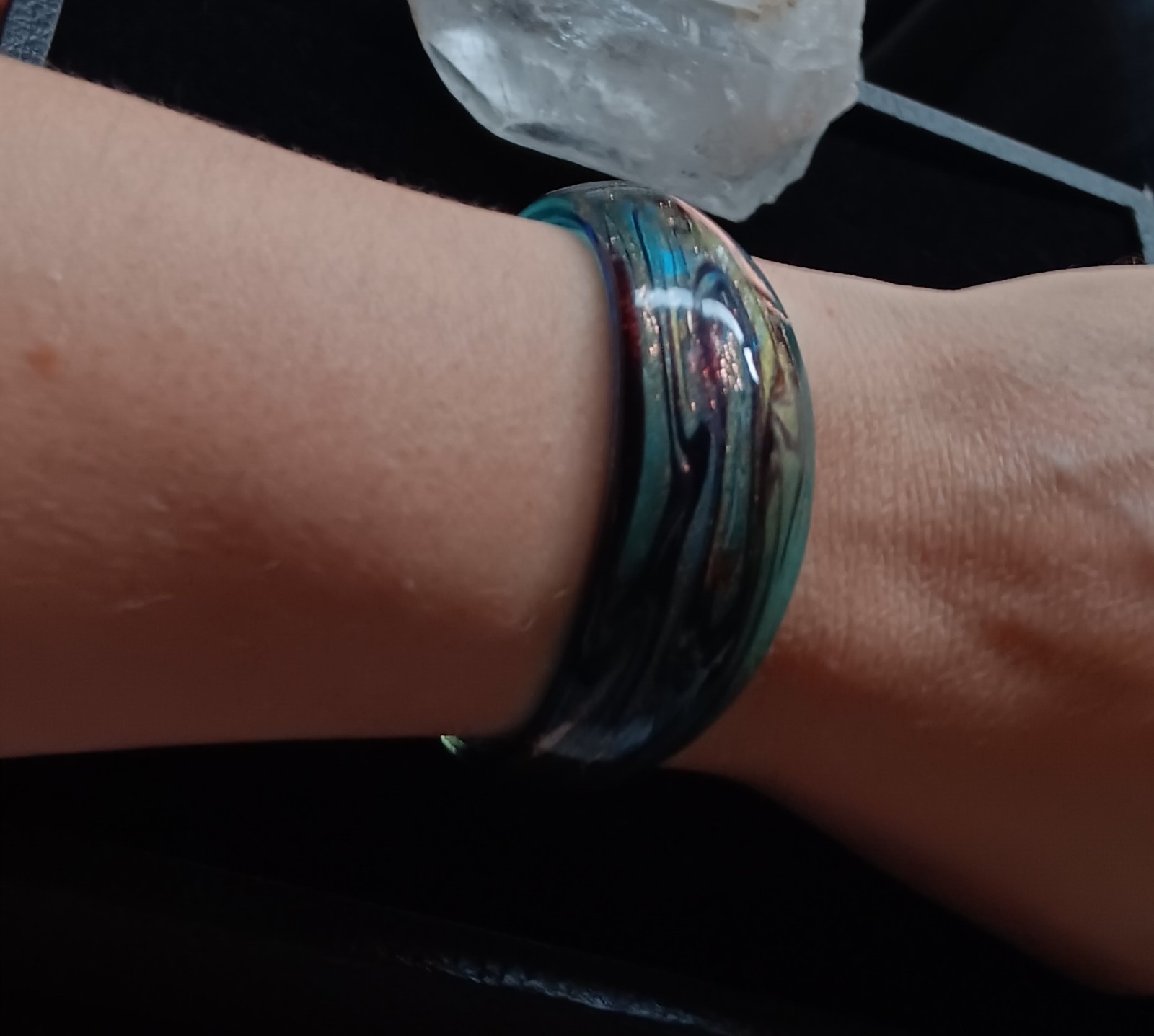 Art Glass Cuff Bracelet Murano 24k Gold Flecks Avventurina Venetian Cobalt Blue