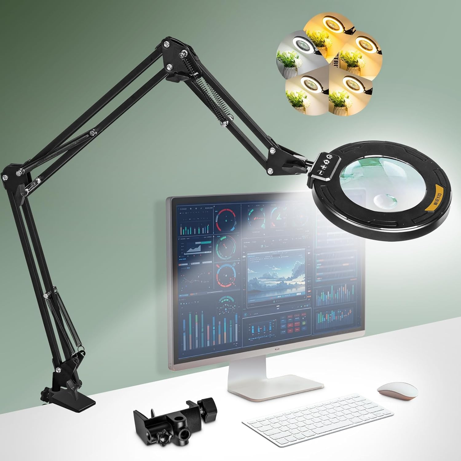 Ultra Long 3-Section Swing Arm 12X 30X Magnifying Glass with Light and Stand