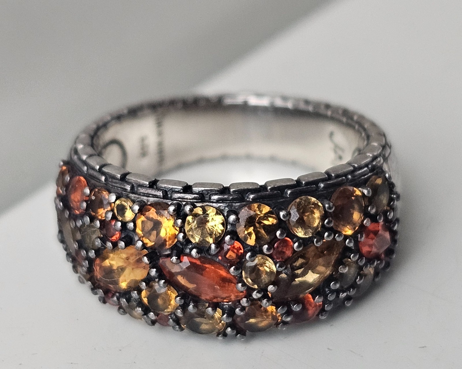 John Hardy 925 Ring Mixed Garnet & Citrine Orange Spessartite Amber Agate size 8