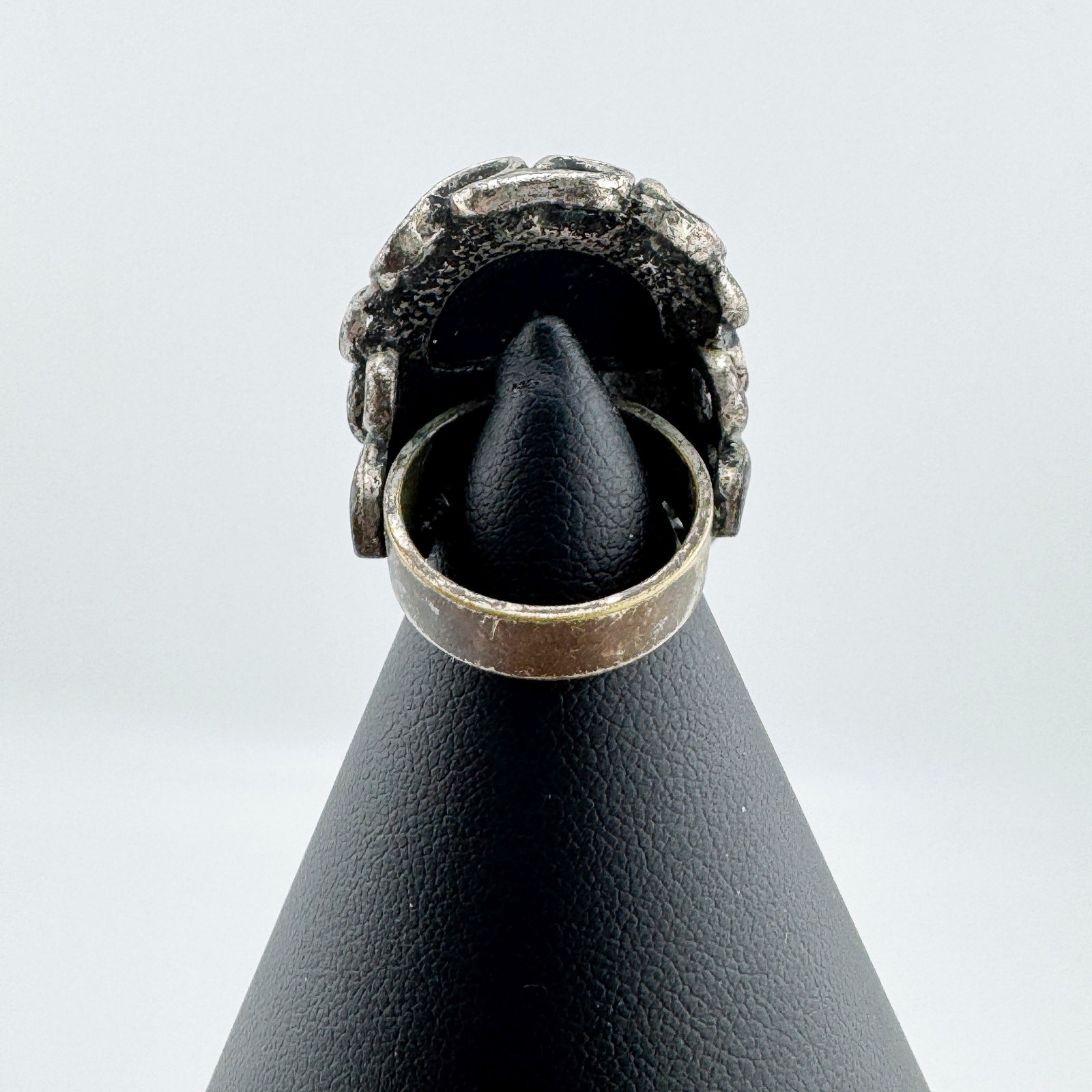 Vintage Black Gray White Agate Statement Ring Timeless Unique Southwestern
