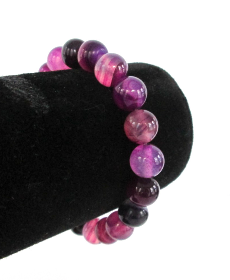 Vintage Amethyst Stretch Bracelet Round Polished Gemstone Beads Shades of Purple