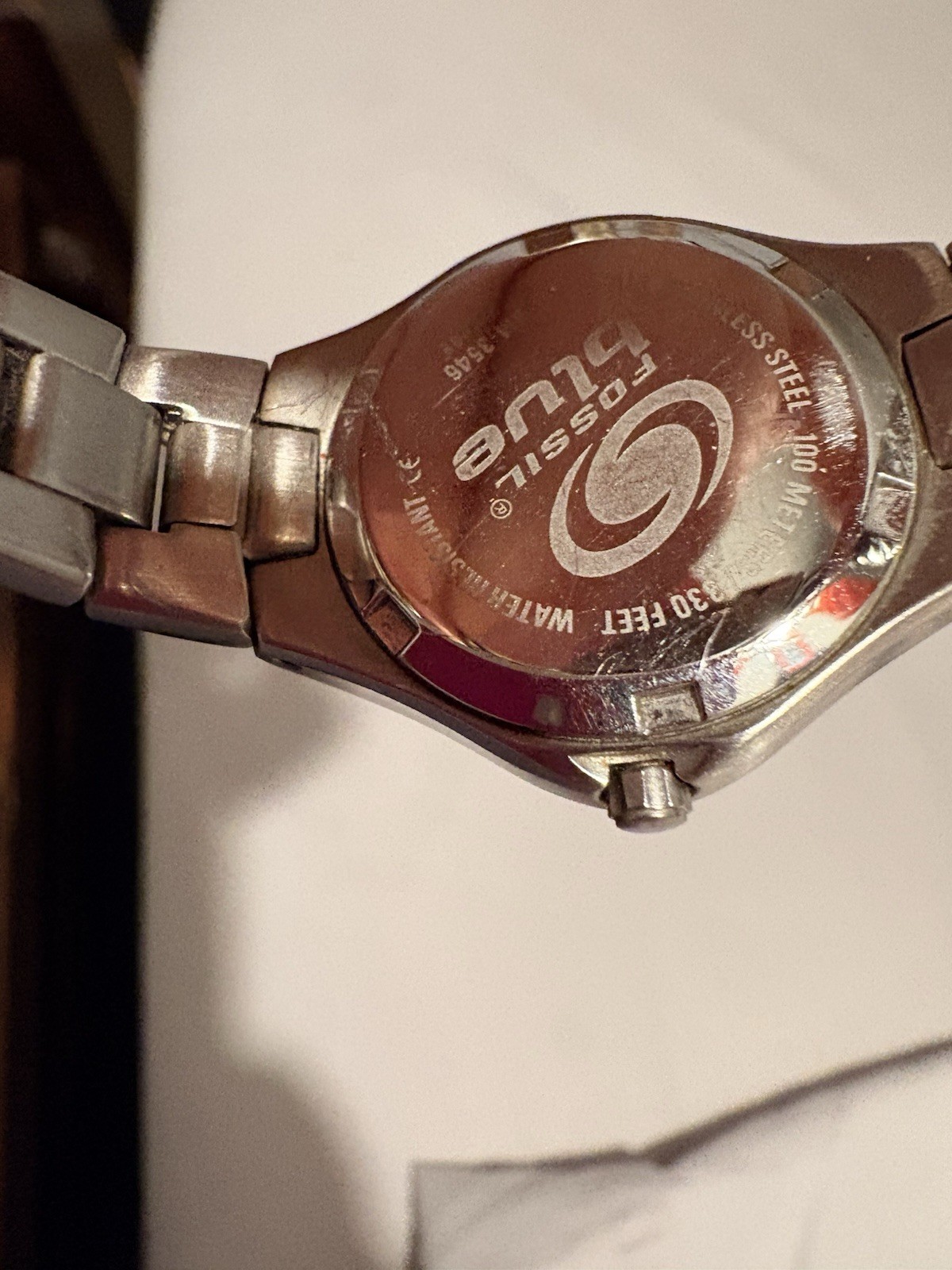 Fossil Big Tic Women’s Quartz Analog Silver Steel Bracelet Gold Dial Date 30m