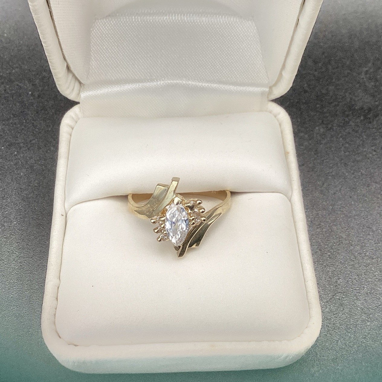 10 KT Yellow Gold Real Stamped Marquise April Birthstone Diamond, ring SZ 8.25