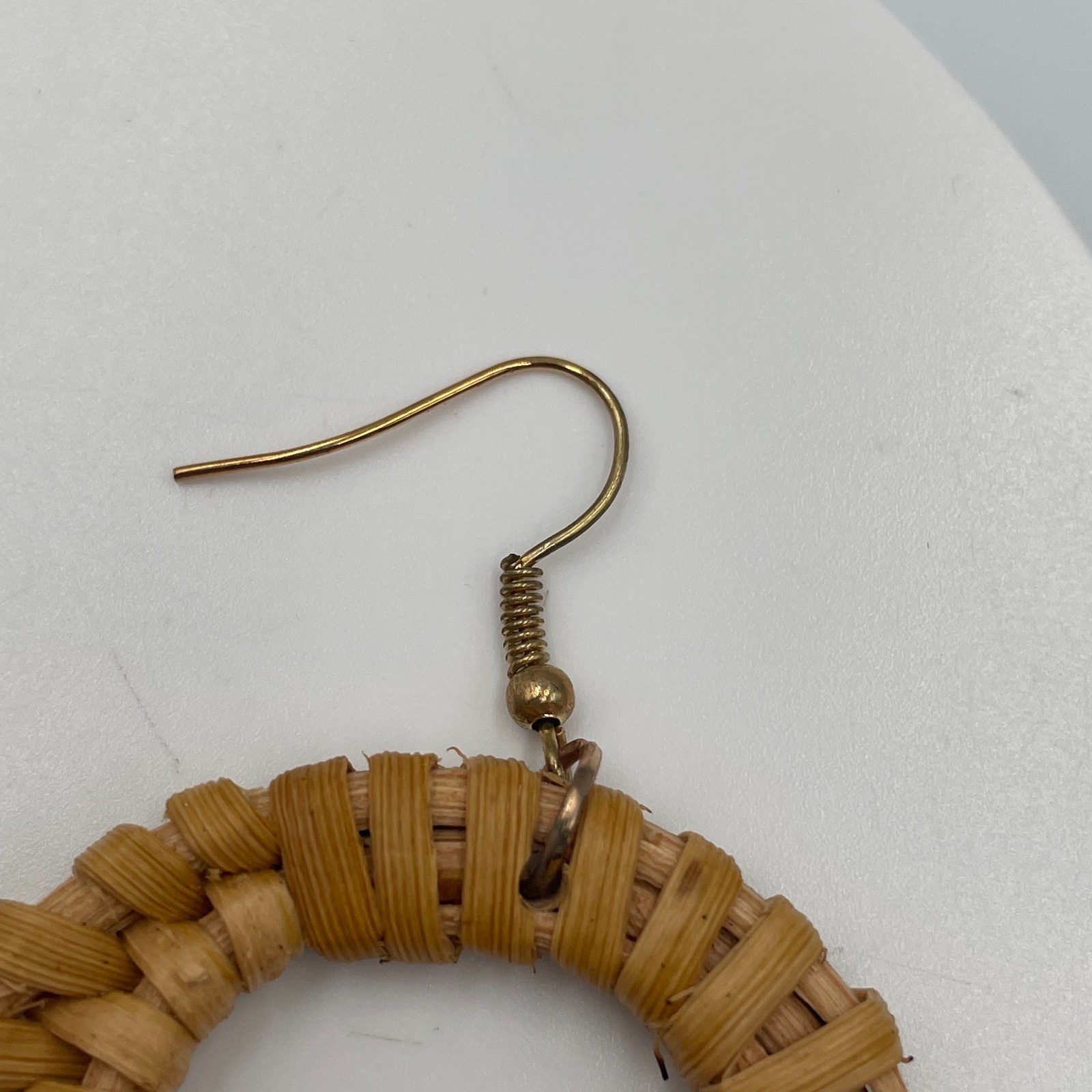 Vintage Boho Woven Rattan Straw Bamboo Open Hoop Large Statement Drop Earrings