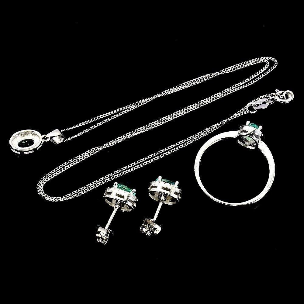 Silver Apatite Earring Necklace Ring Natural Gems Solid Sterling Size P.5 US 8