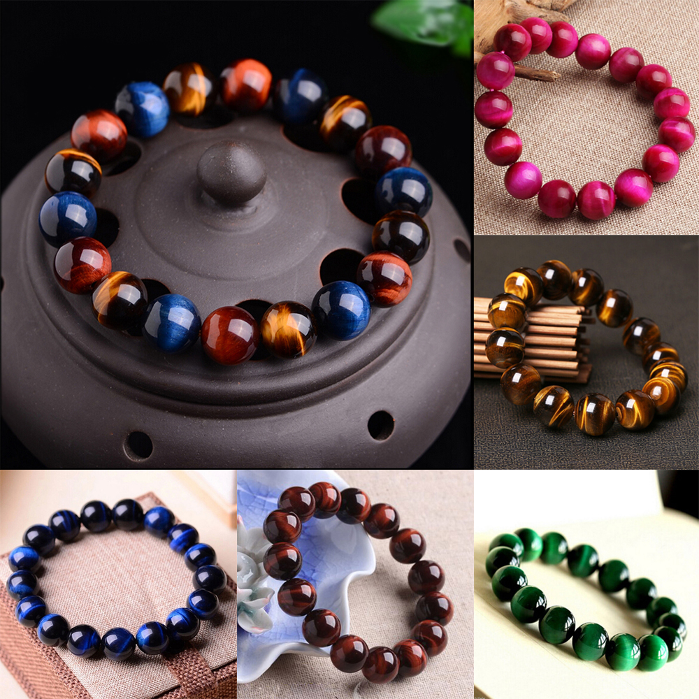 100% Natural AAA+ Gemstone Tigers Eye Stone Beads Woman Man Bracelet 7.5 Inch