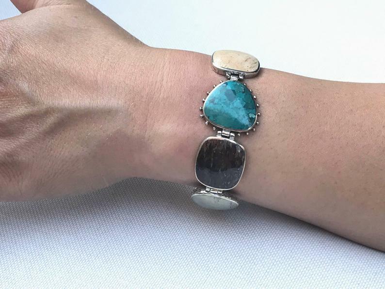 Silpada Pyrite Turquoise Bronzite Jasper 925 Sterling Silver Bracelet B1934 CUTE