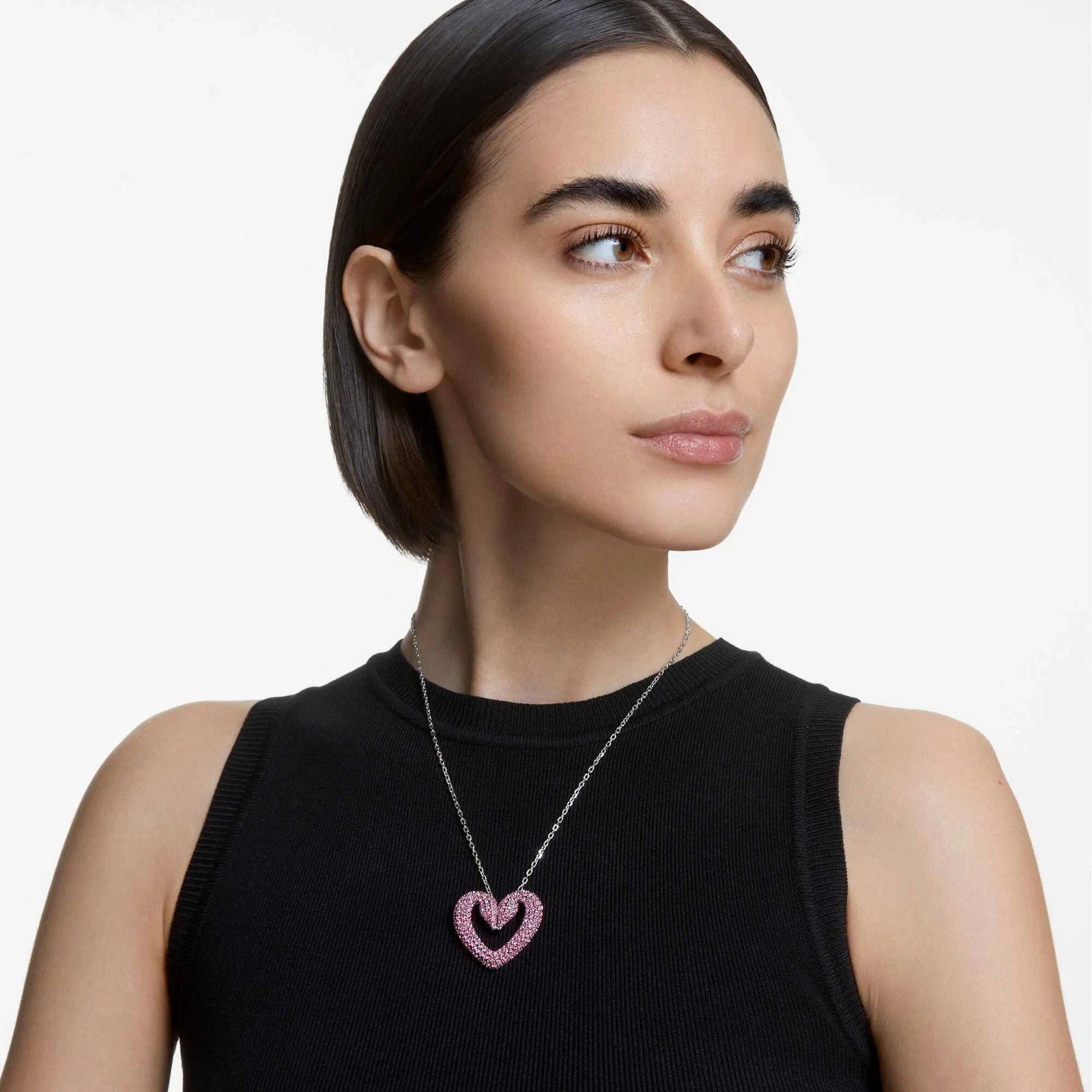Swarovski Women’s Pendant Necklace Una Pink Crystal Rhodium Plated Large 5631931