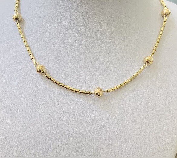 17K Solid Yellow Gold Flexible Ball Link Necklace 16.55GM 19Inch