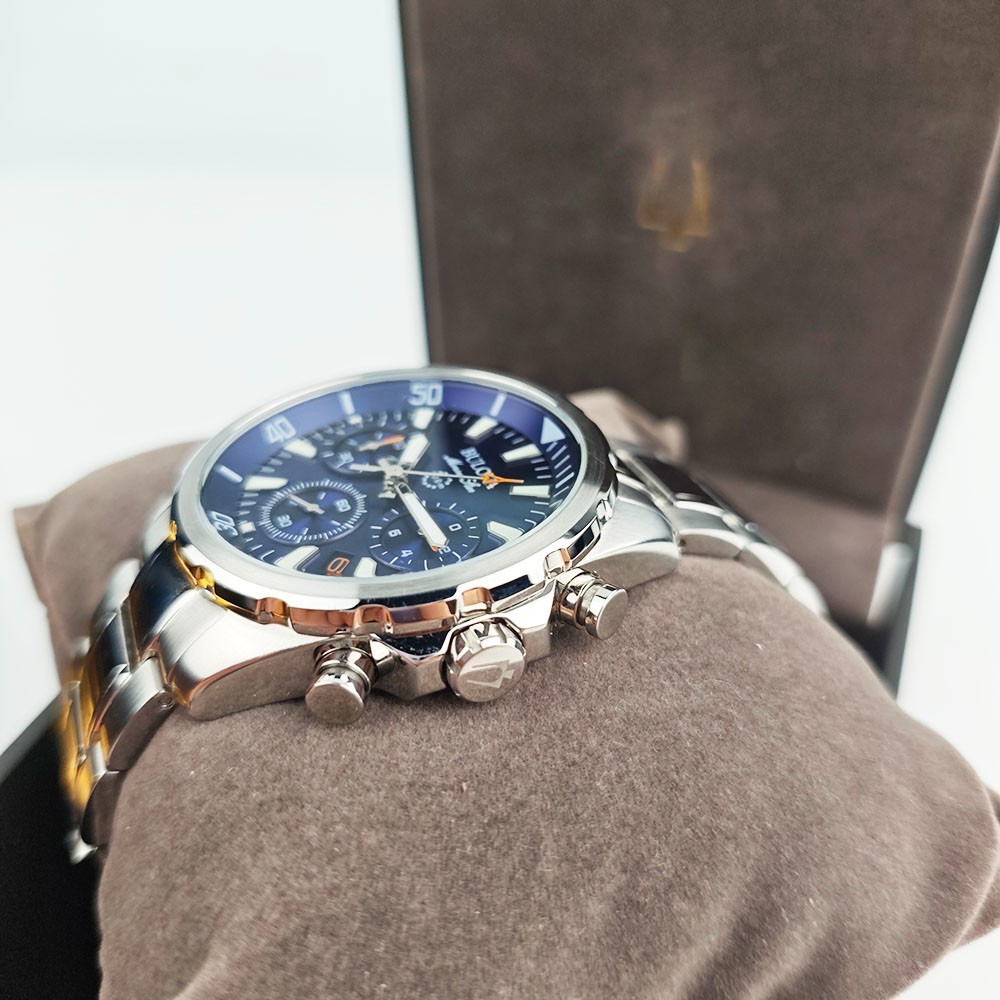Bulova Men’s Marine Star 6-Hand Quartz Watch 96B256 Blue Dial 43mm NEW With Box