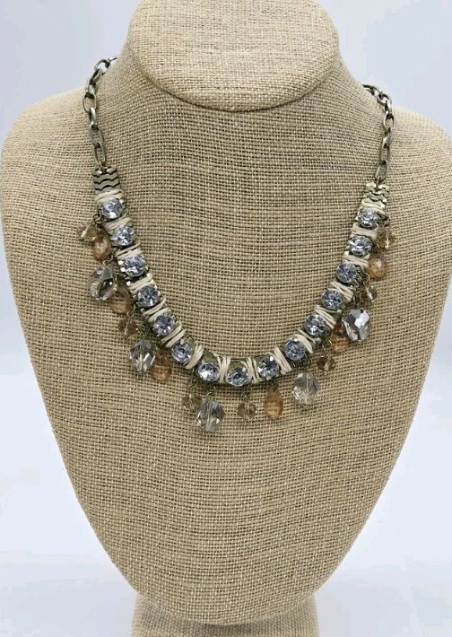 Loft Crystal Necklace Charm Multicolored Gold tone 20.5 in Dangle Statement