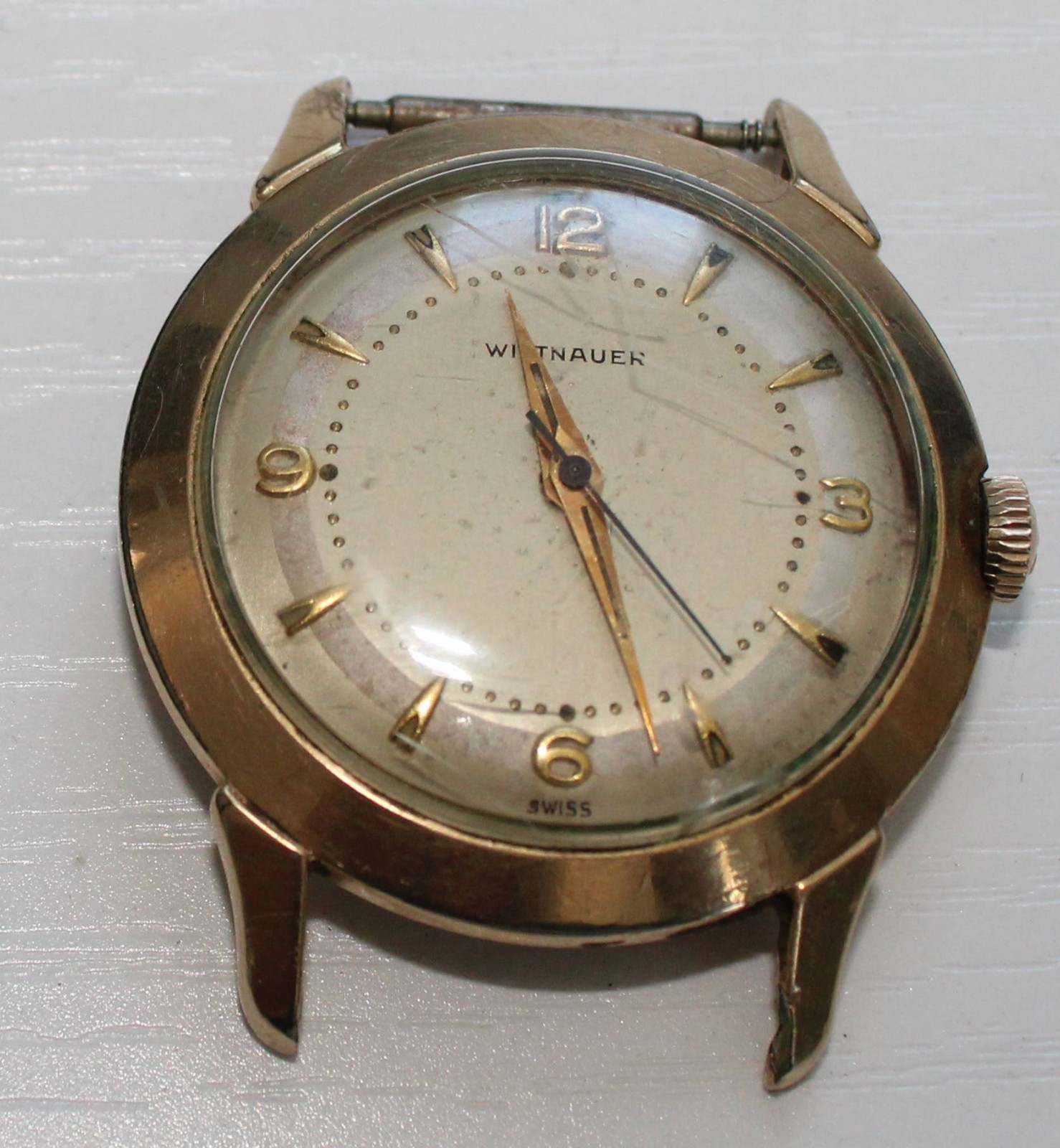 Vintage Wittnauer 10K Gold Filled Bezel Manual Wind Man’s Watch Running No Band