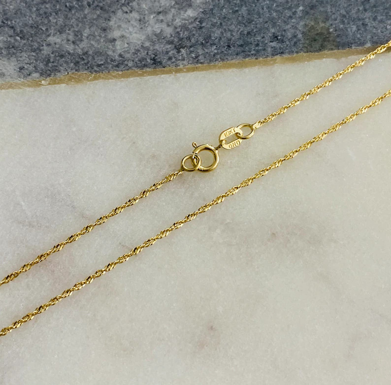 10K Solid Gold 1.1mm Singapore 9 inches Anklet, 10k Real Gold Anklet- PE9