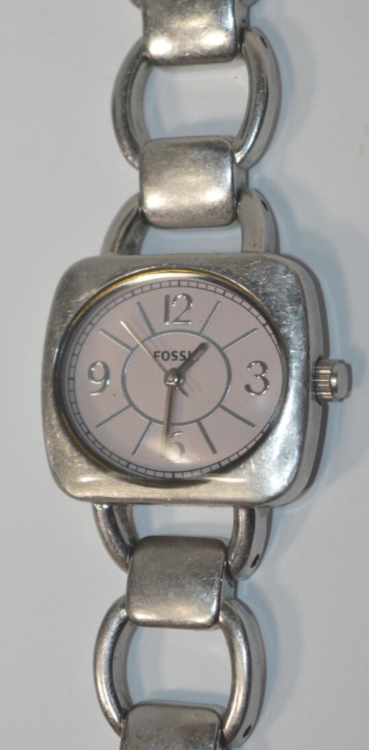 Fossil ES-2513 Pink Dial Stainless bracelet Watch new battery ”GUARANTEED”