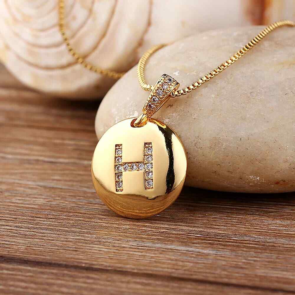 Gold Necklace Pendant Copper CZ Initial Letter 26 A-Z Jewelry Women Girls