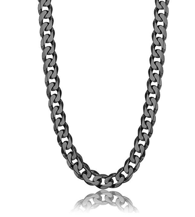 Black Stainless Steel Necklace Curb Link Chain For Mens Boys Jewelry 8mm 24”