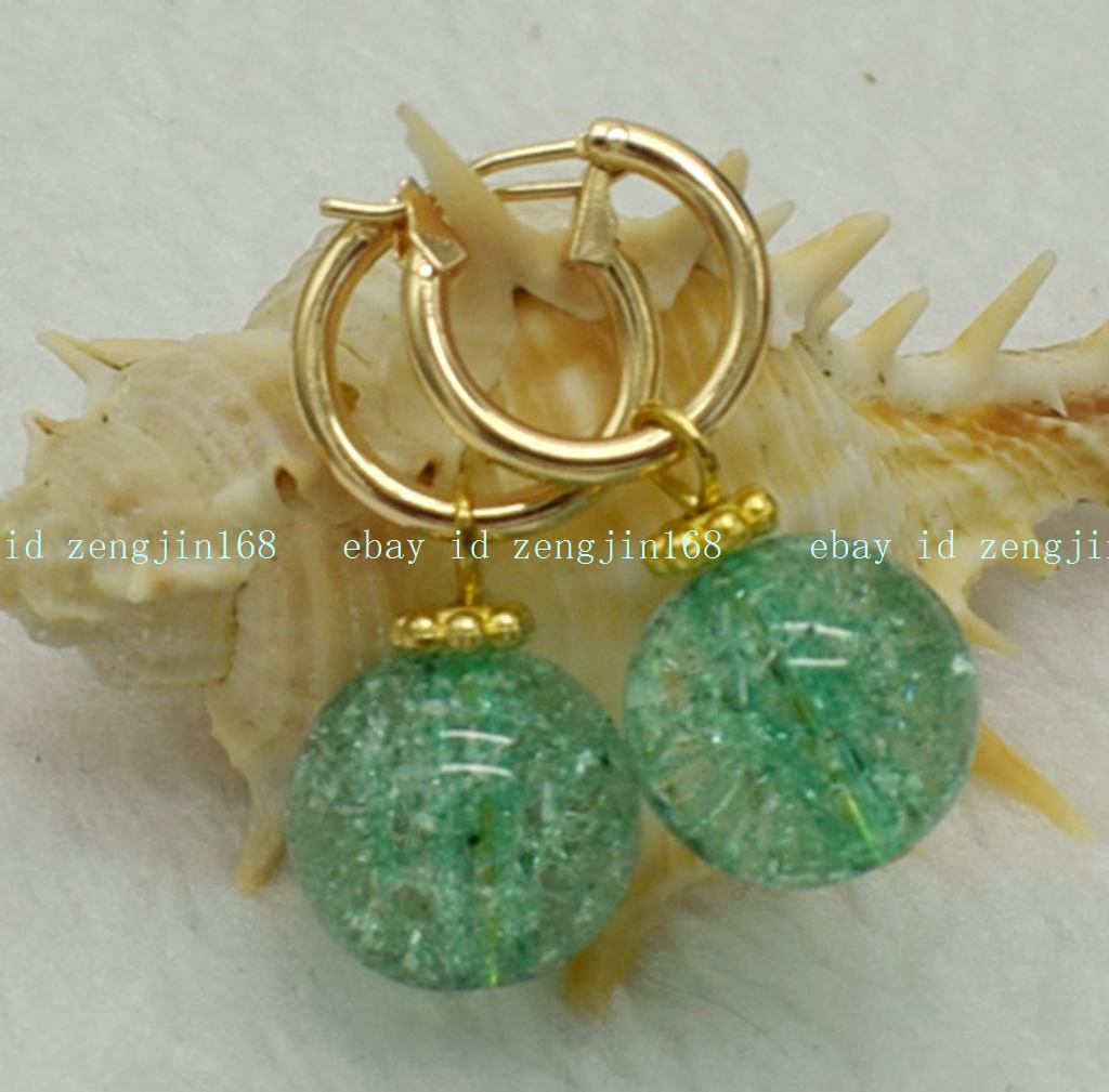 Fashion Natural 14mm Green Tourmaline Round Gemstone Beads Leveback Earrings