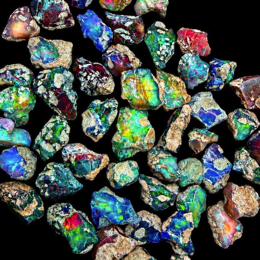 Natural Black Ethiopian Opal Rough Lot Multi Fire Raw Dry Opals Wholesale