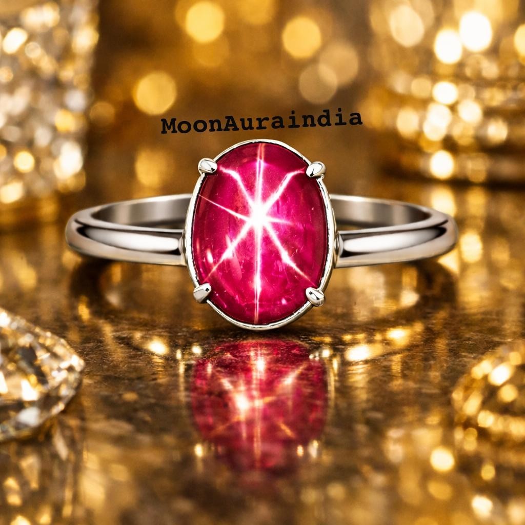 24CTs Natural Star Ruby Ring Gemstone Oval cut 925 Silver Ring 6 Rays star Ruby