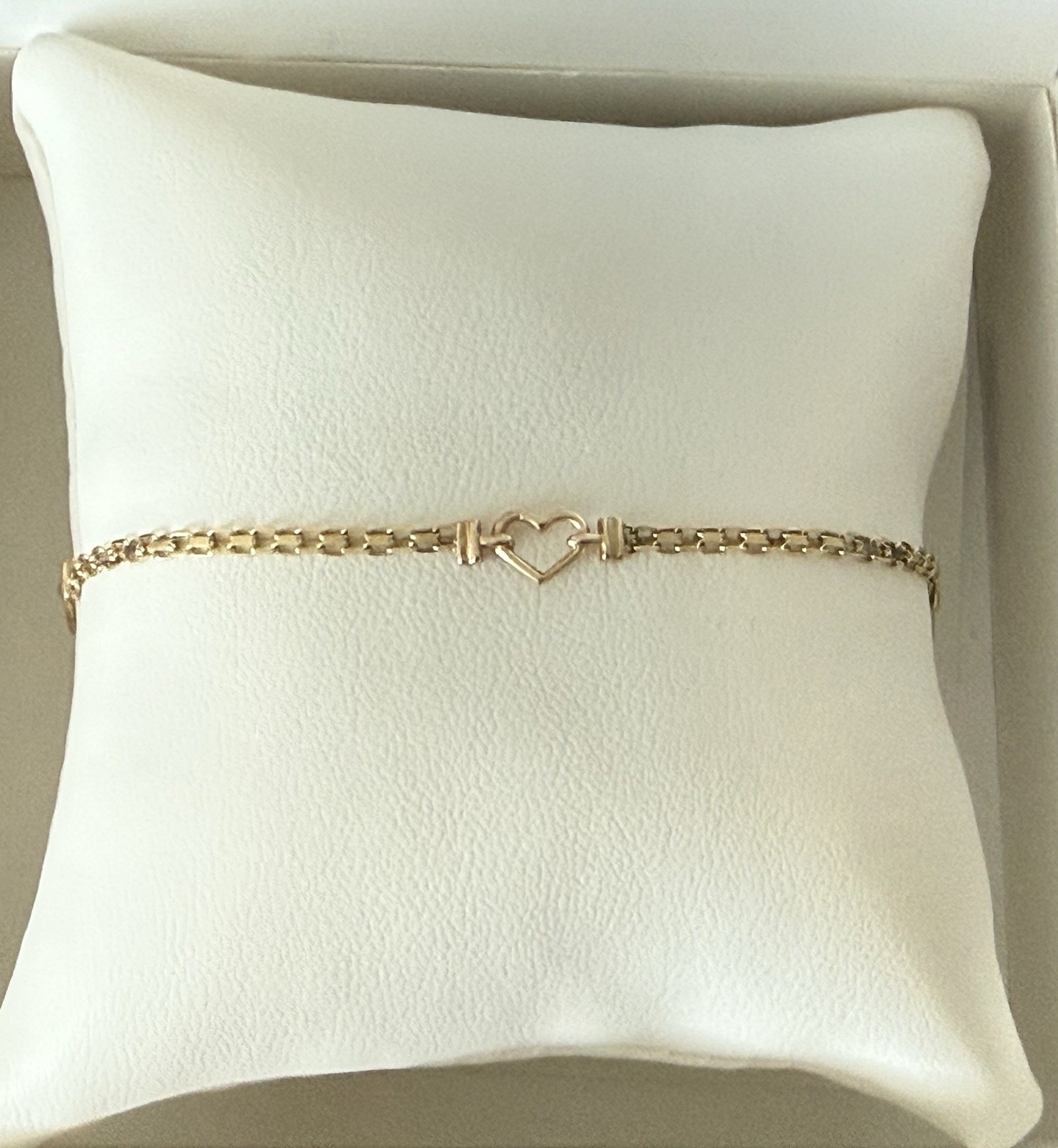 10K Solid Yellow Gold Ankle Bracelet Open Heart Link, 9in, Lobster Clasp