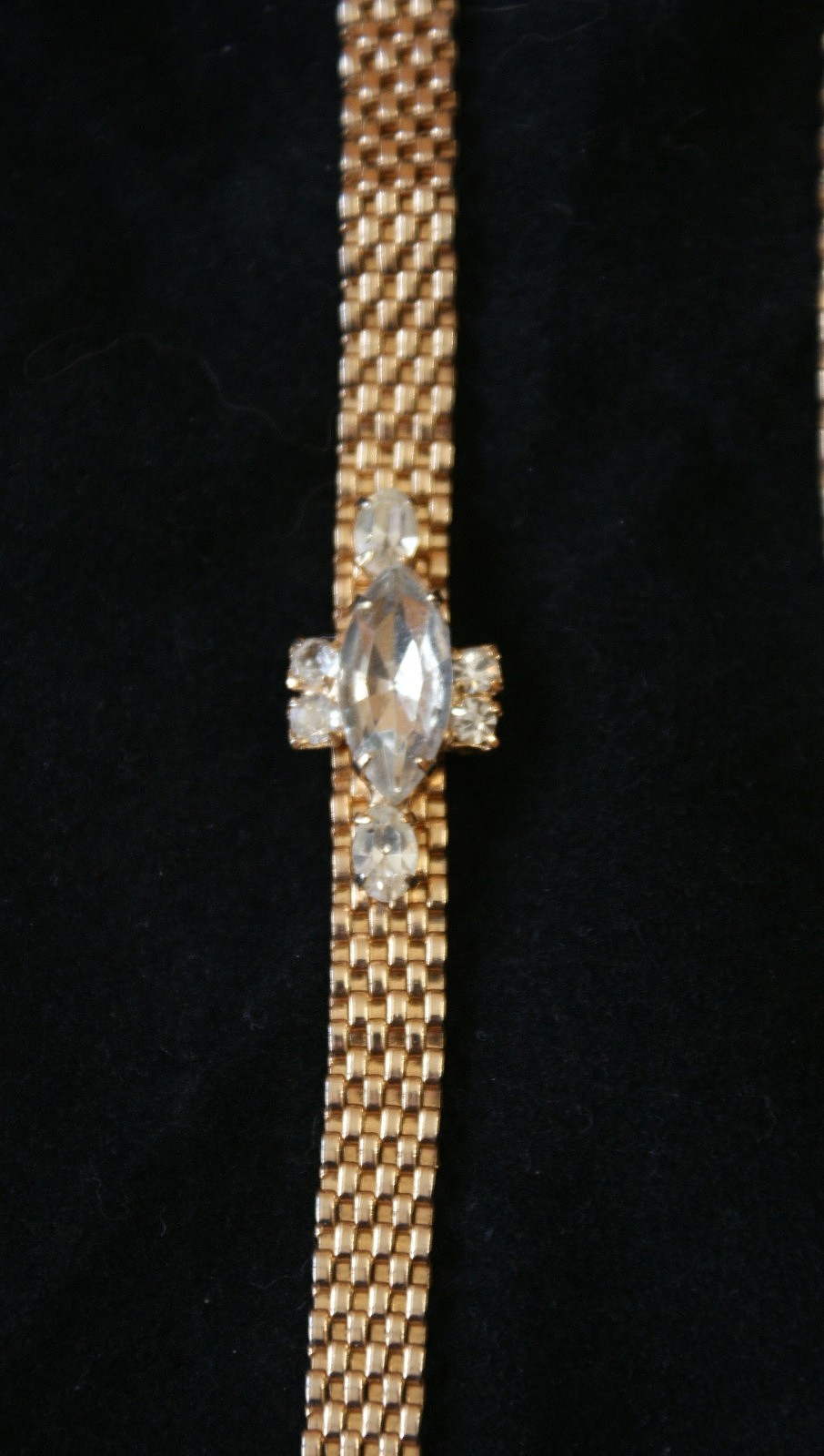 Mid-Century Fashion Jewelry Gold, Rhinestones, Necklace, Bracelet, Earrings EUC
