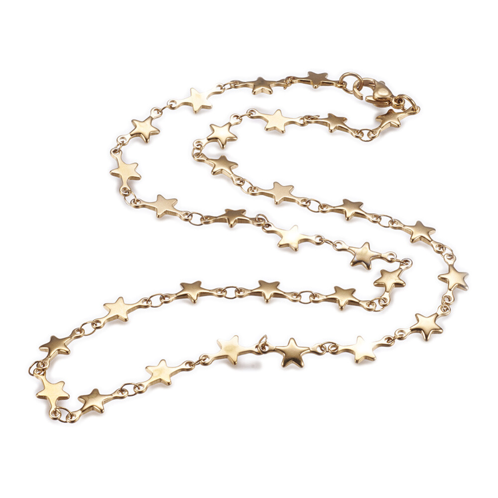 304 Stainless Steel Chain Necklaces Lobster Clasp Star Gold 17.7″(45cm)  P673