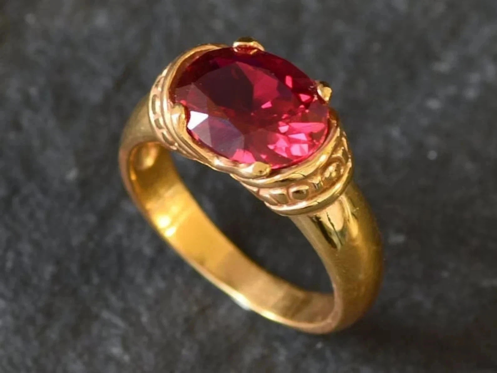 3.17 Ct Oval Cut Natural Ruby Diamond Wedding Ring 14K Yellow Gold Sz 8