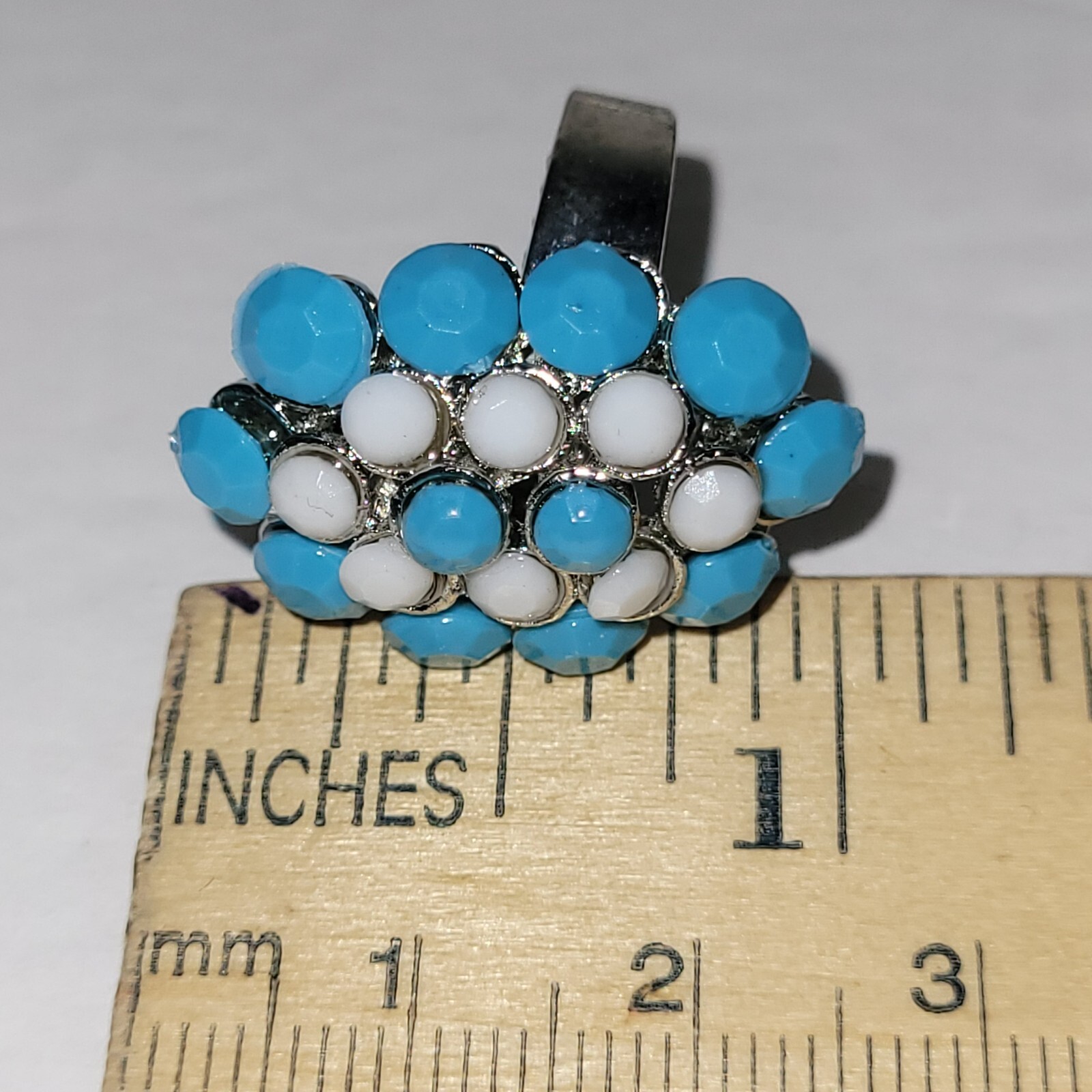 Fashion Ring Cocktail Blue White Silver Tone Adjustable