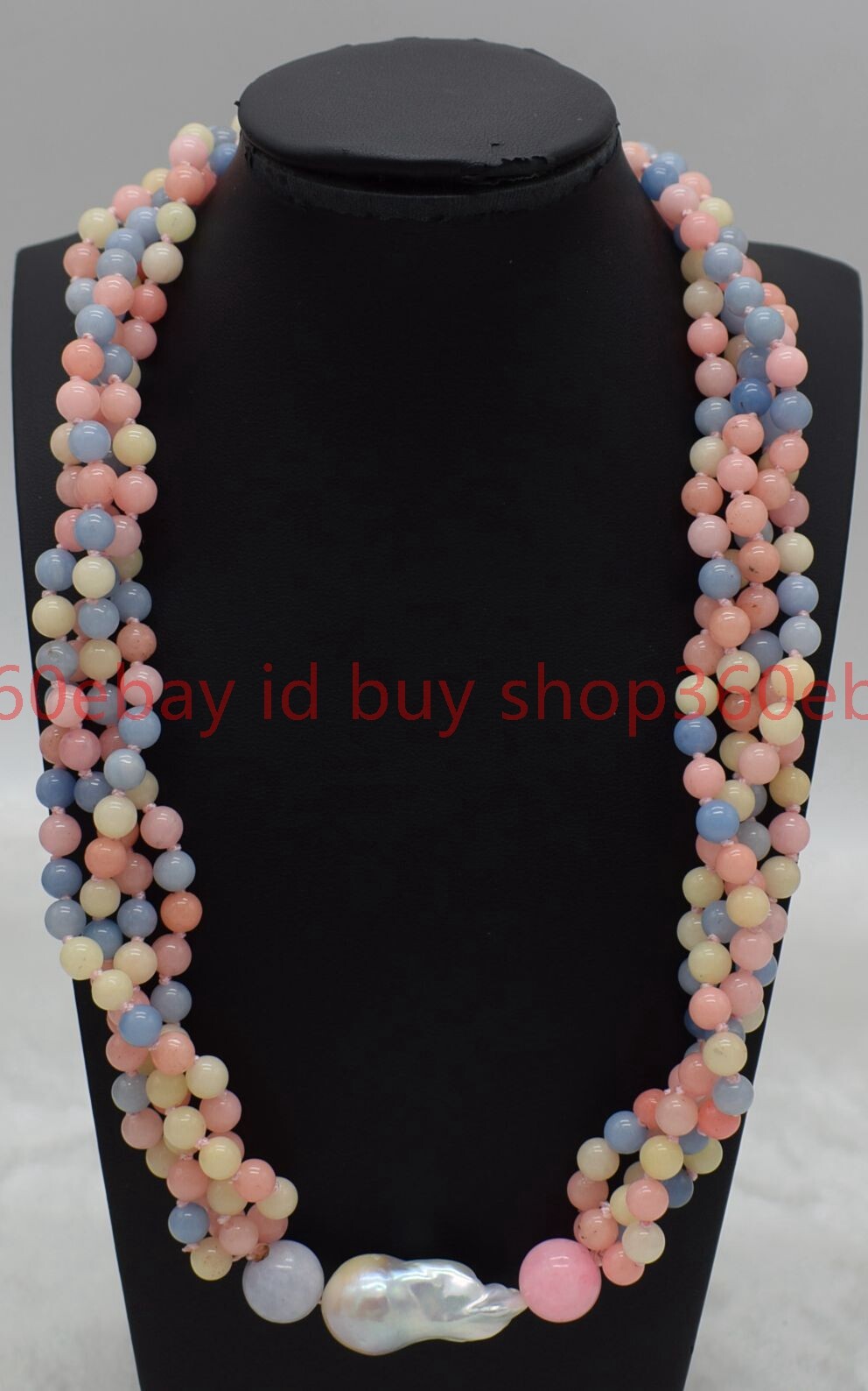 4Row Natural 6mm Multicolor Morganite Round Gems White Baroque Pearl Necklace18″