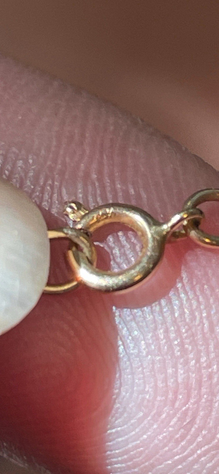 14K Yellow Gold Necklace Pearl Diamond Pendant Solitaire 6.9mm 17″ Chain Vtg WRC