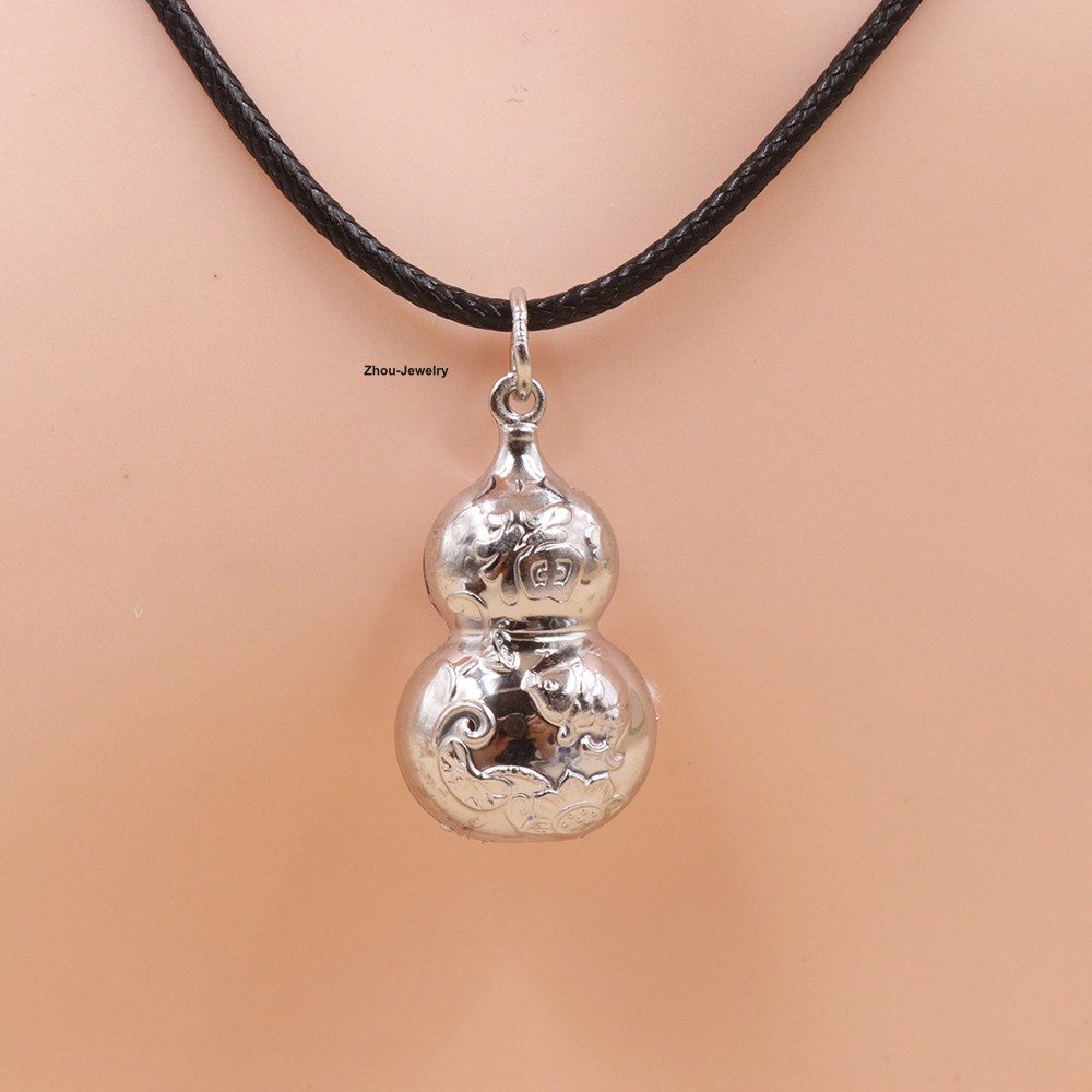 Pure 925 Sterling Silver Gourd Pendant -Blessing & Good Luck Amulet Chinese GIFT
