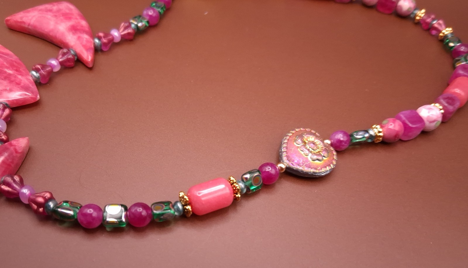 Rhodochrosite Statement Necklace with Rhodochrosite & Asstd Pink Beads