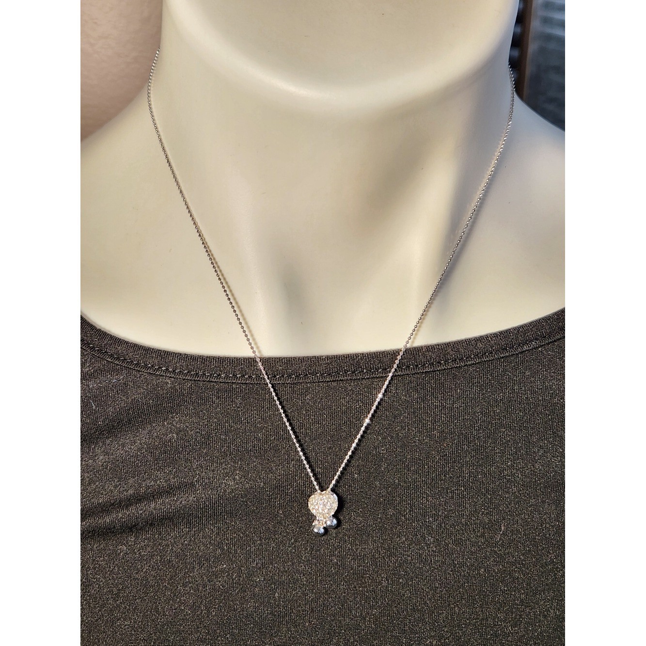 NIB Sterling Silver Heart Bolo Adjustable Slider Pavé Lariat Necklace 16″