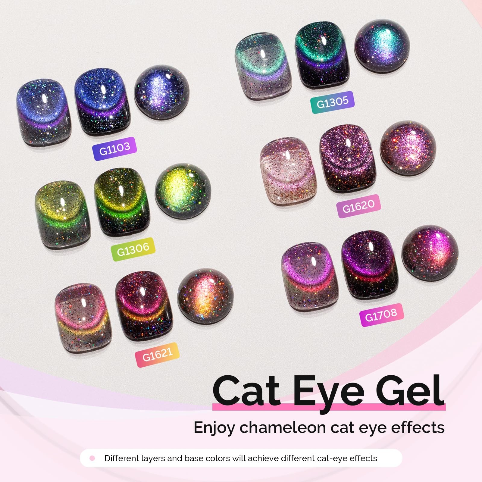 MelodySusie Chameleon Cat Eye Gel Nail Polish Set 6 PCS, 15ml Nude Pink