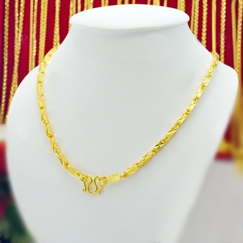 L1 Bar Chain Link Necklace 5 Baht 24 Inch Thai Design Yellow Gold Plated MEN