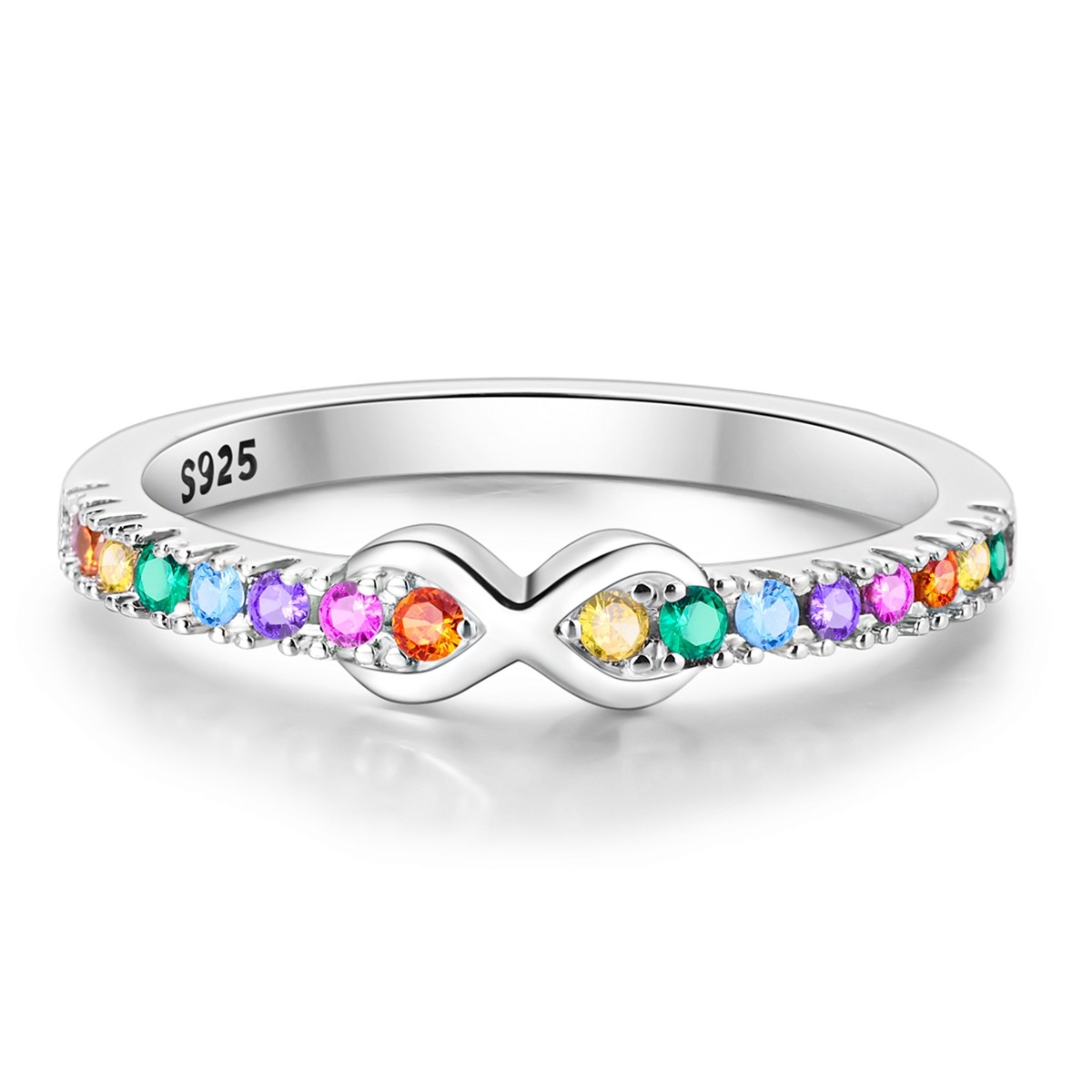 LAZA 925 Sterling Silver Colorful Rainbow Finger Ring AAA CZ Women Jewelry