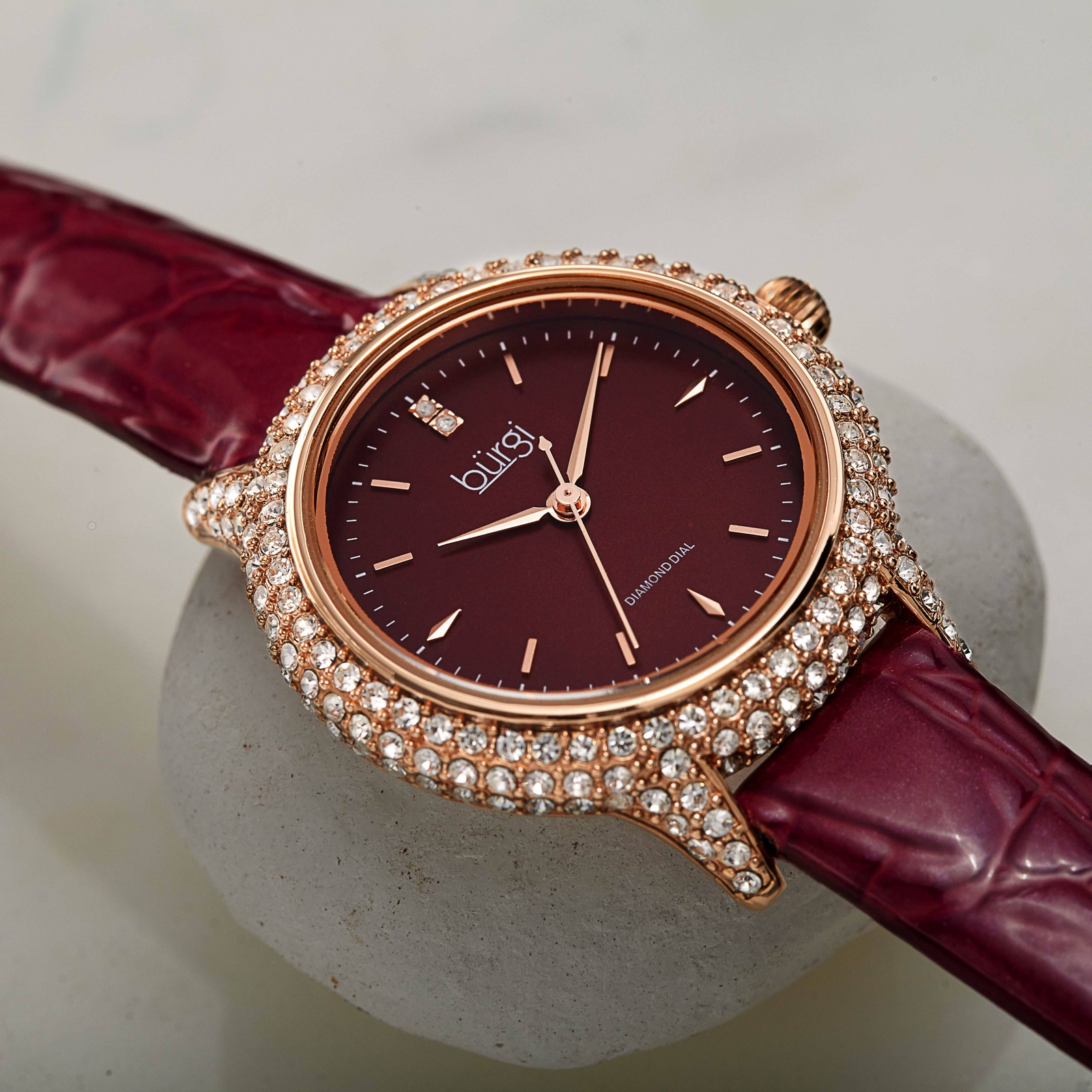 Women’s Burgi BUR249 Quartz Watch Swarovski Crystal Diamond Marker Leather Strap