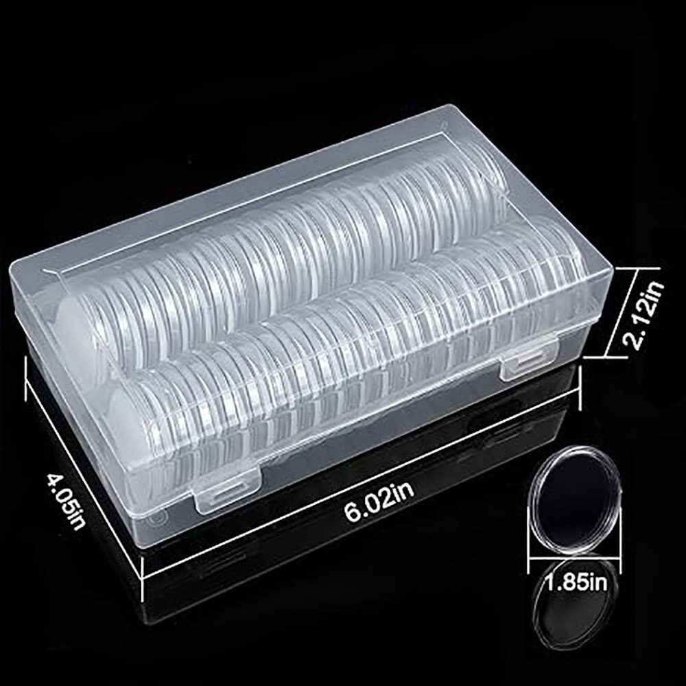 50PCS*40.6mm Coin Capsules Round Plastic Coin Holder White gaskets with Case Box