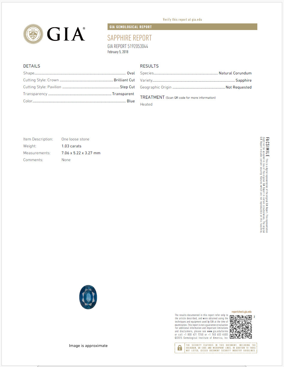 Sapphire Extraordinary GIA Certified 1.03ct 7x5mm Oval